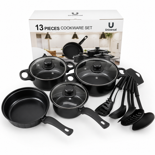 🔥 LIQUIDACIÓN DE STOCK: Juego De Ollas Universal 13 Piezas Antiadherente Color Negro 🍲🍚